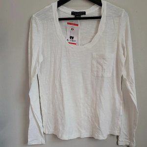 NWT Social Standard by Sanctuary Women's Dylan Scoop Neck White Pocket Tee